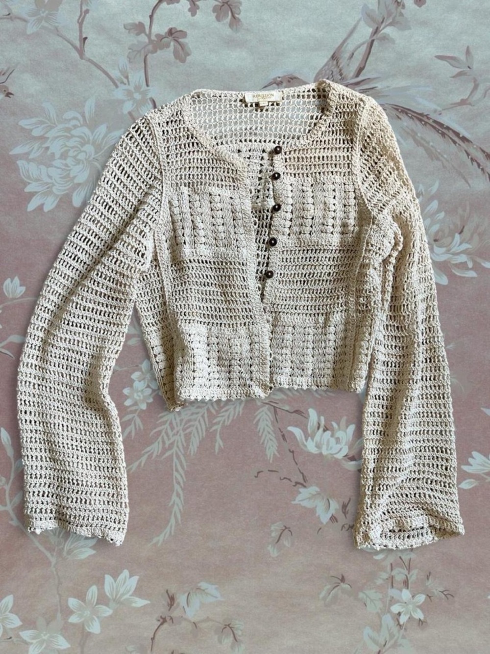 Rebellion Cream Crochet Button-Up Cardigan Size S